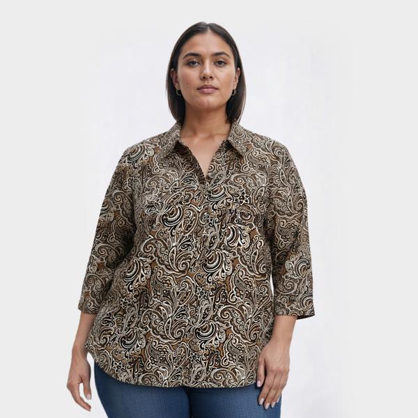 Plus Size Emily Daniels 3/4 Sleeve Paisley Jacquard Blouse alternate view